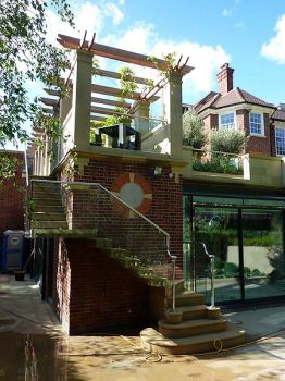 New Cantilevered Stone Stair & Pergola